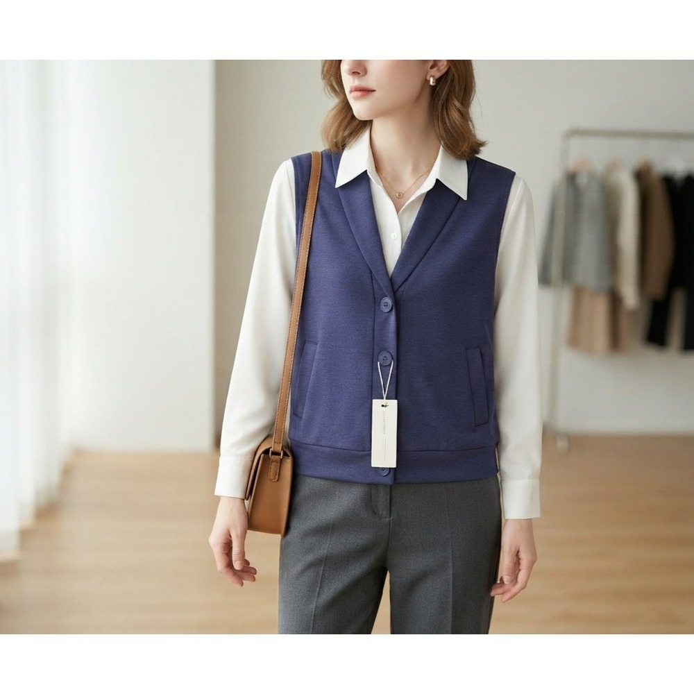 Casly Lamiit Womens Navy Blue Button Front Vest Shawl Collar Size XS NWT